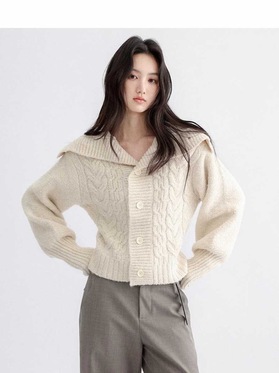 

Retro Sle Open Cardigan Women's Loose Fit Sweater with Turn-down Collar And eep Leg Sves Comfortable Spring Outerwear