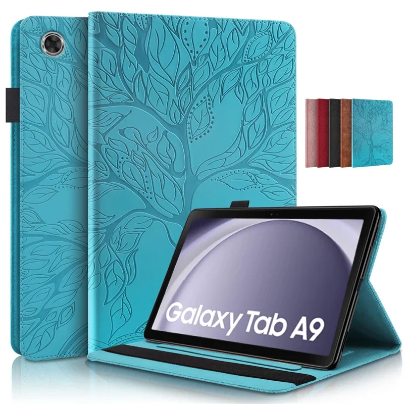 For Samsung Galaxy Tab A9 5G Case Cover 8.7 Inch SM X110 X115 3D Tree Embossed Flip Stand TPU Back Shell for Samsung Tab A9 Case