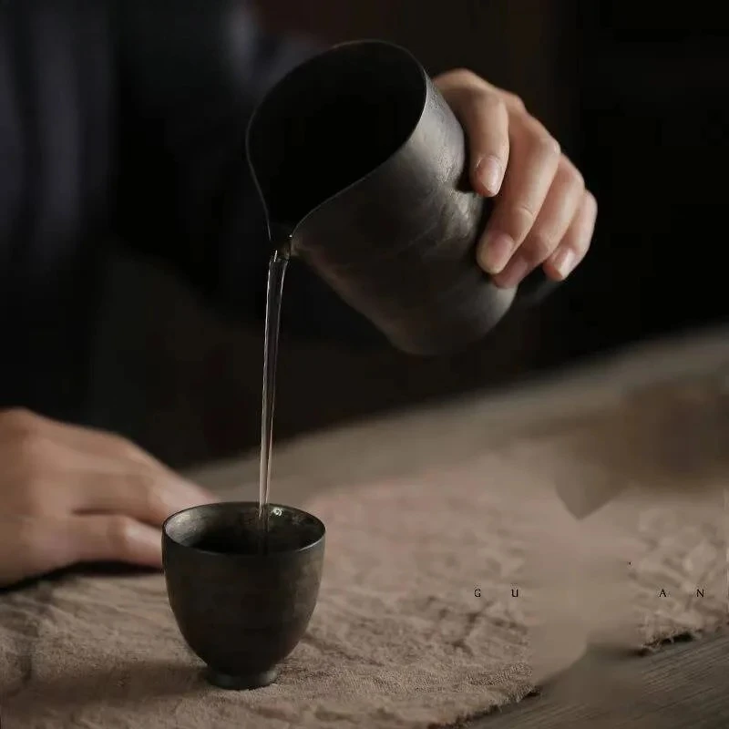 240ml Handmade Thin Tire Tea Pitcher Zen Rust Rough Pottery Sharing Pot Cha Hai Coffee Justice Cup Tea Items Decoration Supplies