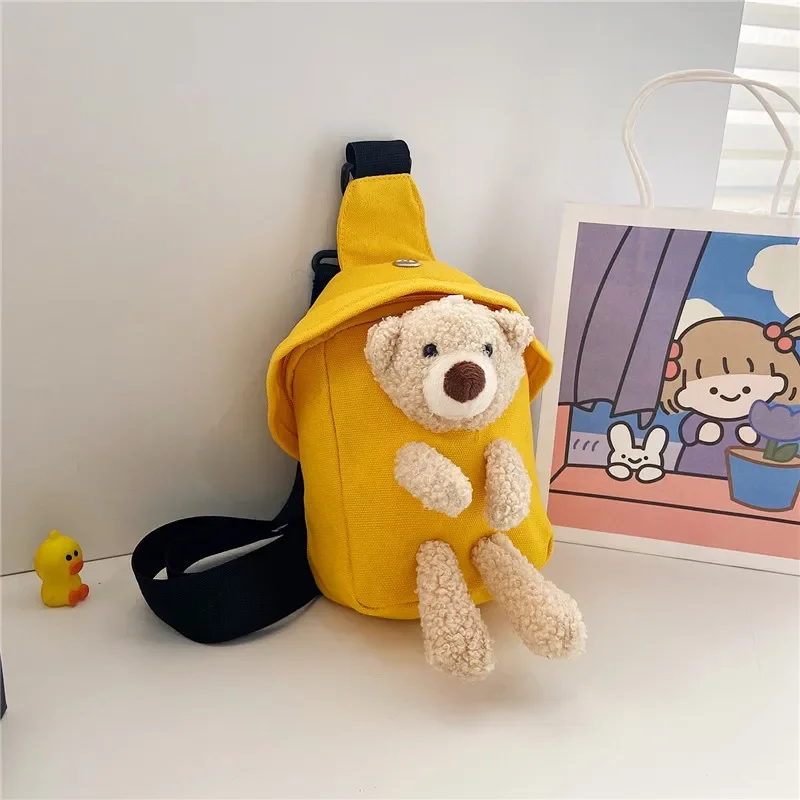 Children\'s Bags Winter New Messenger Bag Cute Bear Chest Bag Korean Version Trend Boys and Girls Mini Canvas Bag messenger bag