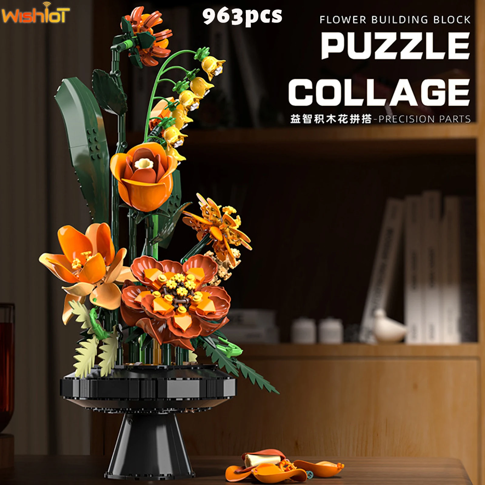 

963PCS Flowers Building Blocks Roses Tulips Bouquet with Vase Potted Plants Model Pretty Room Office Decor Grils Pretty Gift Toy