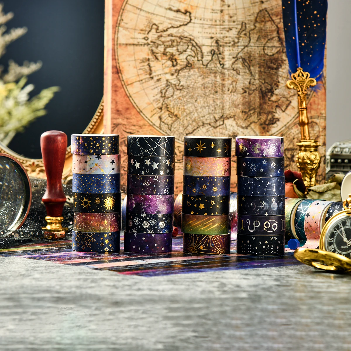 12-Roll Retro Starry Sky Washi Tape Set, 2M Long / 1.5CM Wide, Stationery Supplies and Gift Decoration, A Gift for Friends view 5