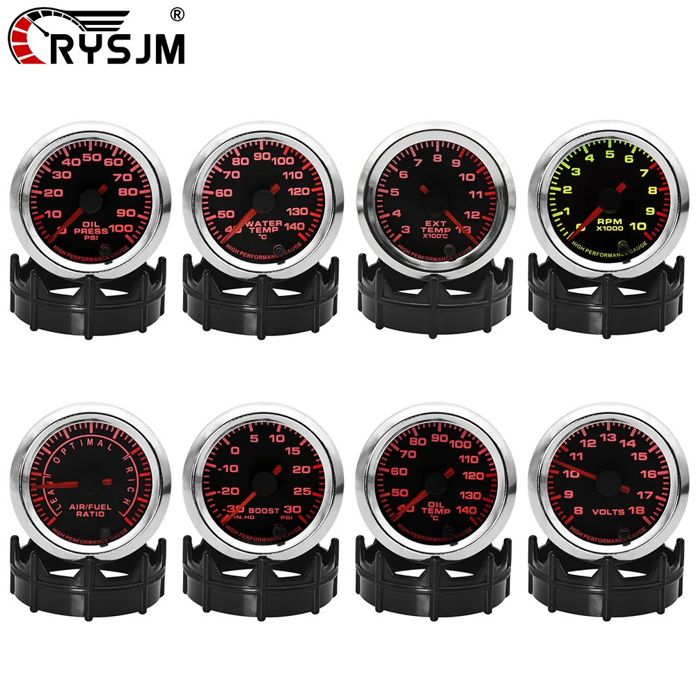 Neues 12V 2'' 52mm 7-Farben-LED-Auto-Boost-Messgerät, Wassertemperatur, Öltemperatur, Öldruck, Luft-Kraftstoff-Verhältnis, Voltmeter, Drehzahlmesser, RPM-Messgerät