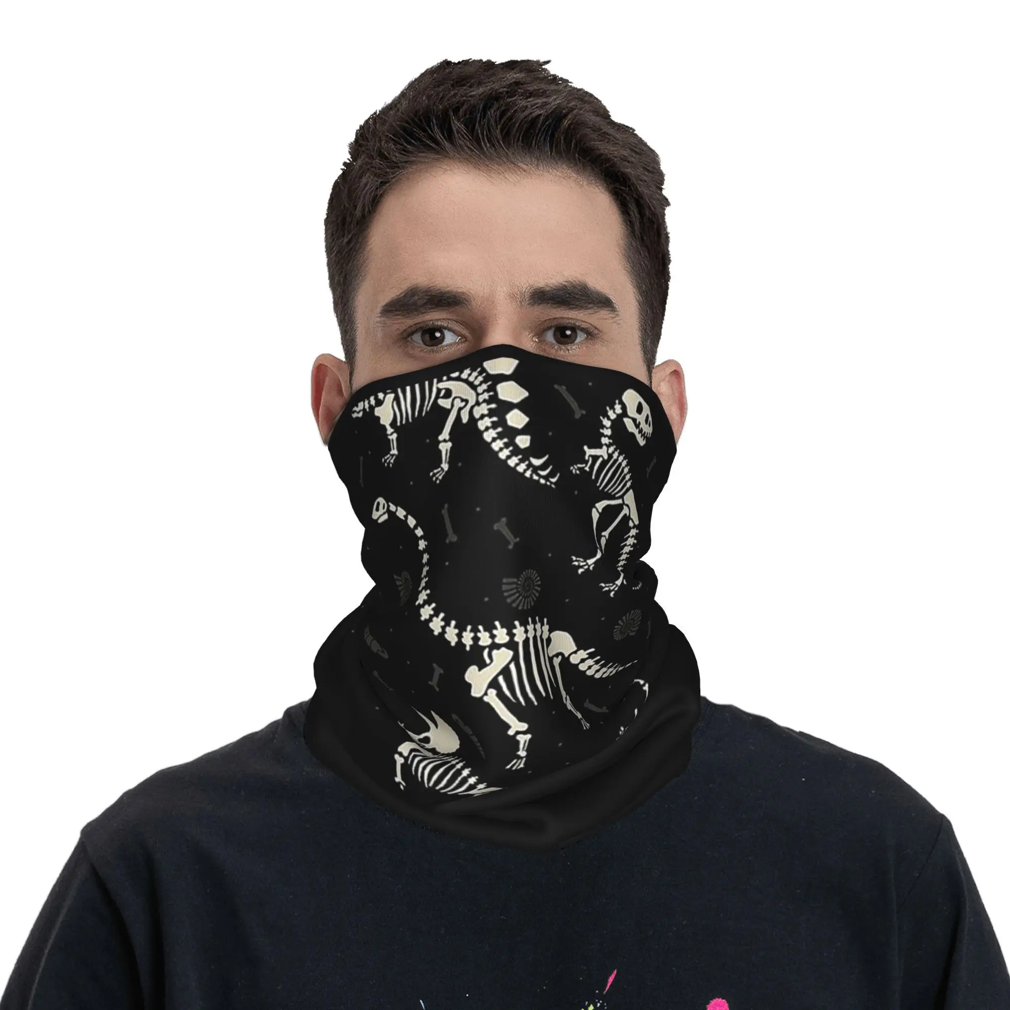 Dinosaur Fossils in Black Bandana Neck Gaiter Printed Magic Scarf Multifunction Balaclava Cycling For Men Women Adult Breathable