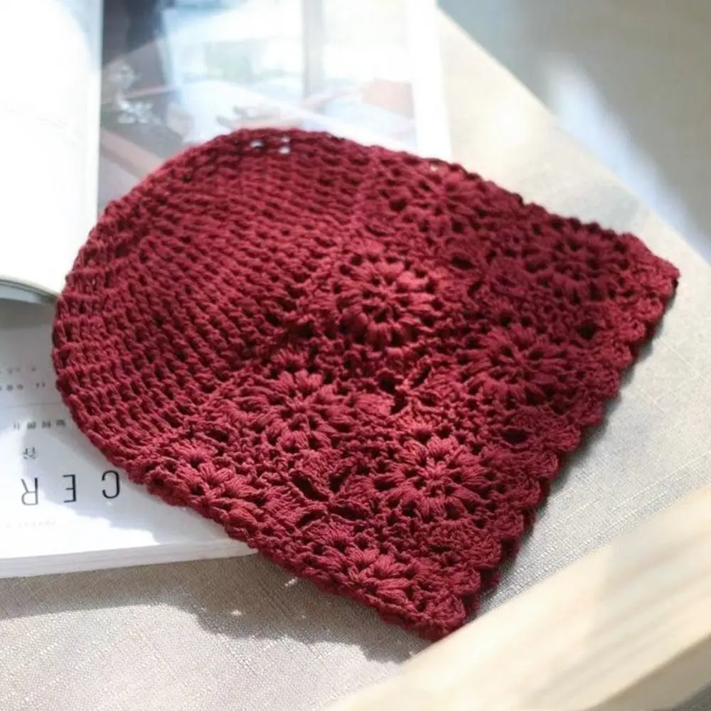 

Breathable Hollowed Out Knitted Hat Casual Flowers Skullies Hat Summer Fashion Sun Visor Women