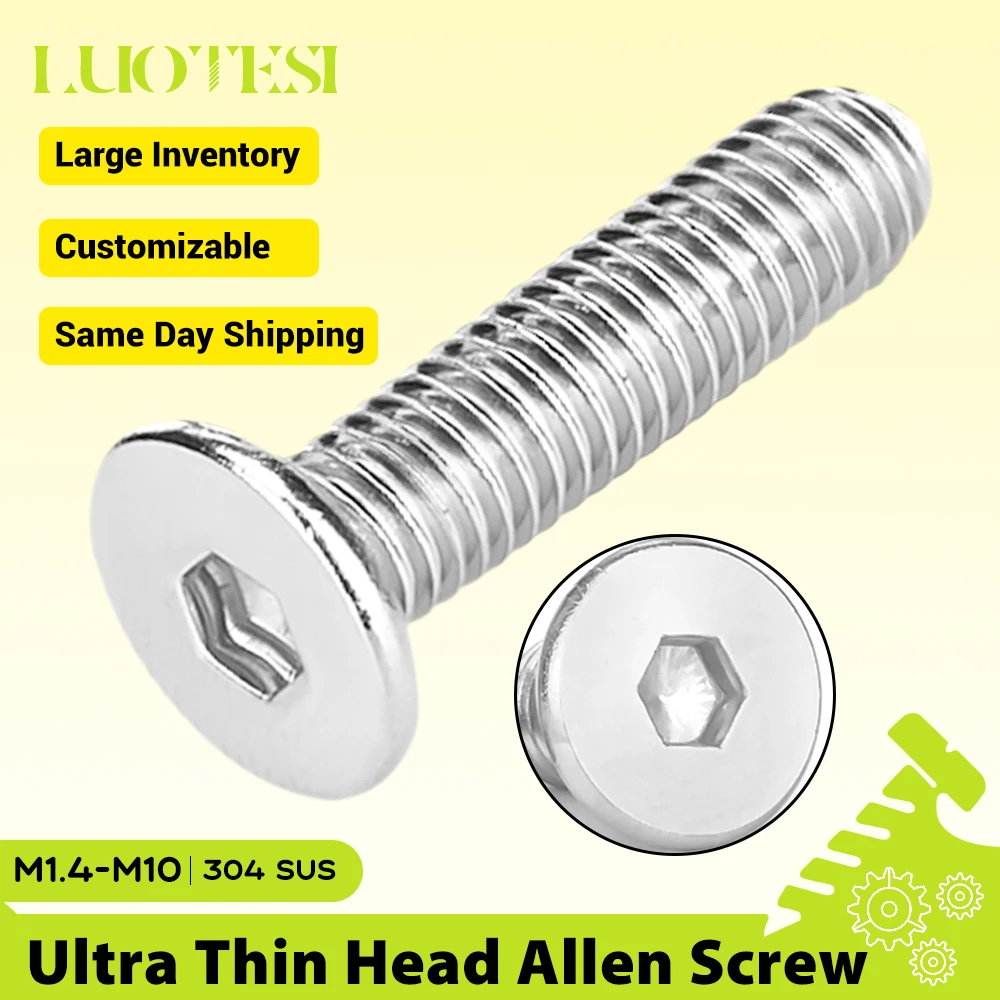 Hex Socket Ultra Thin Flat Head Machine Screws 304 Stainless Steel M1.4 M2 M2.5 M3 M4 M5 Flat Wafer Head Bolt Screws for Laptop