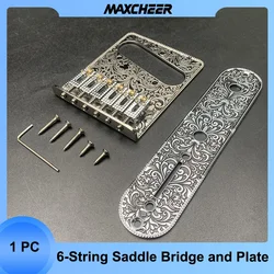 6-String Roller Saddle Bridge and Control Plate  for TL Electric Guitar with Carving Decorative Pattern Strings Through Bridge