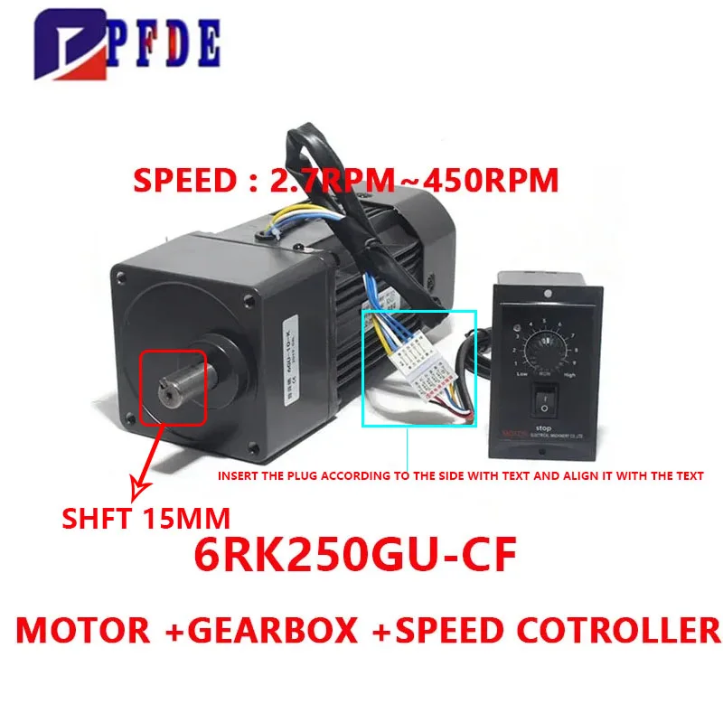 6RK250GU-CF 250W Micro AC Motor 220V Single Phase Asynchronous Motor Gear Motor 15mm Shaft+ Speed Controller 50/60hz for CNC