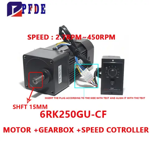 6RK250GU-CF 250W 마이크로 AC 모터 220V 단상 비동기 모터 기어 모터 15mm 샤프트 + 속도 컨트롤러 50/60hz CNC 용