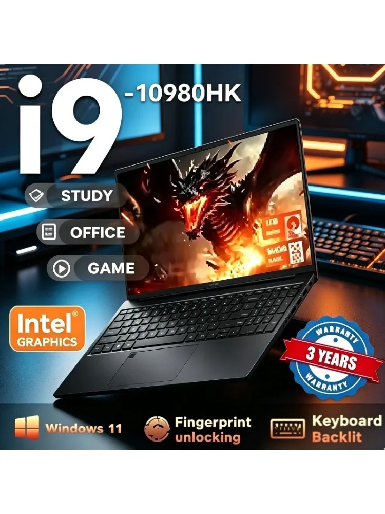 Neuer tragbarer 15,6"-Gaming-Laptop mit Intel Core i9 10980HK, Windows 11, 32GB RAM, Fingerabdrucksensor, Notebook-PC für Gamer.