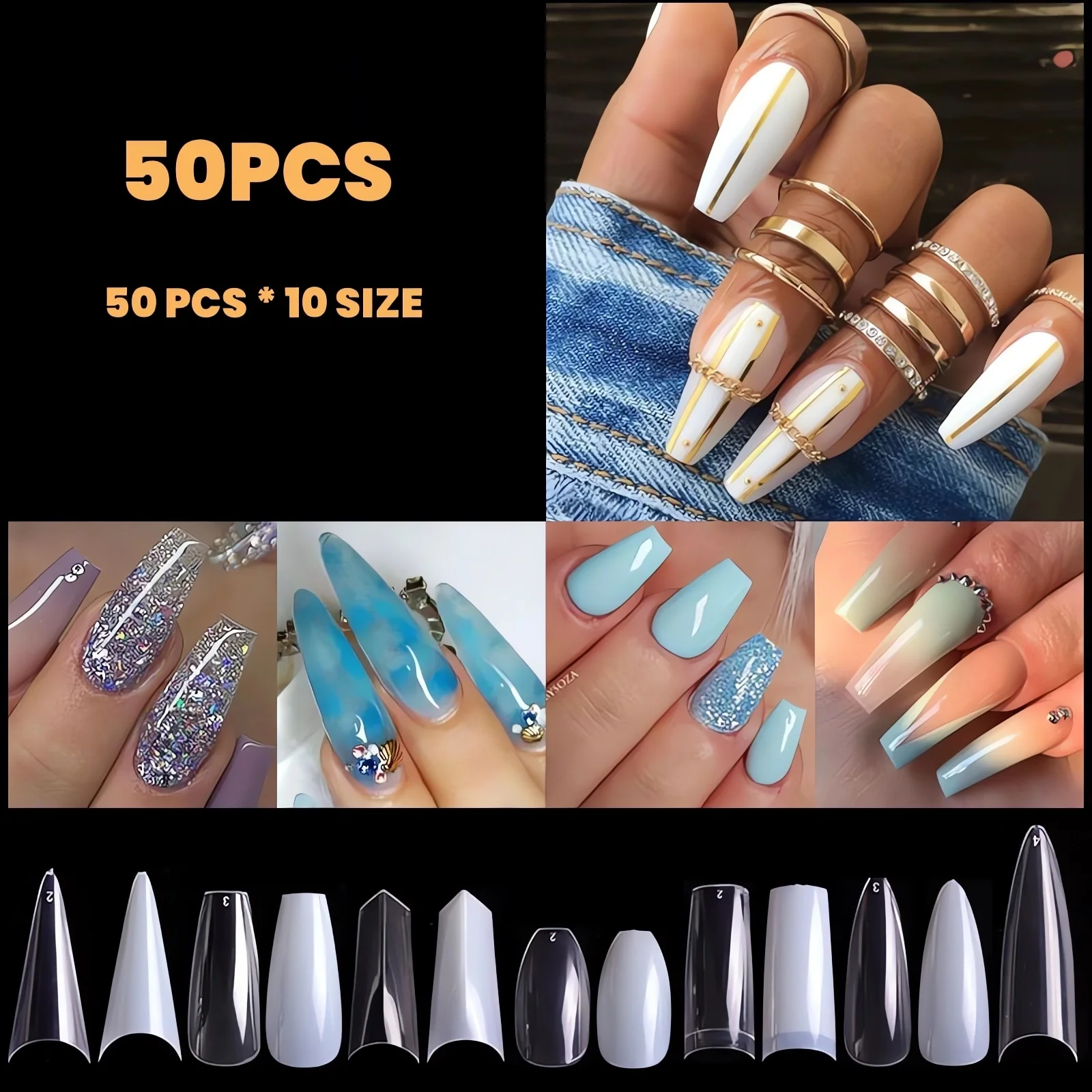 500 PCS Versatile Nail Extension Tips – Half and Full Cover Almond Shape, Mixed Sizes for Easy Application, Professional Quality