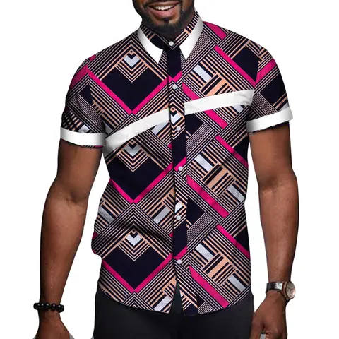 Afrikanska Herrkläder Bazin Riche Tryck Kausal Fest Herr Kortärmade Toppar T-shirt Dashiki Ankara Kläder Sommar WYN714 12 best sales Ankara-topp - №8