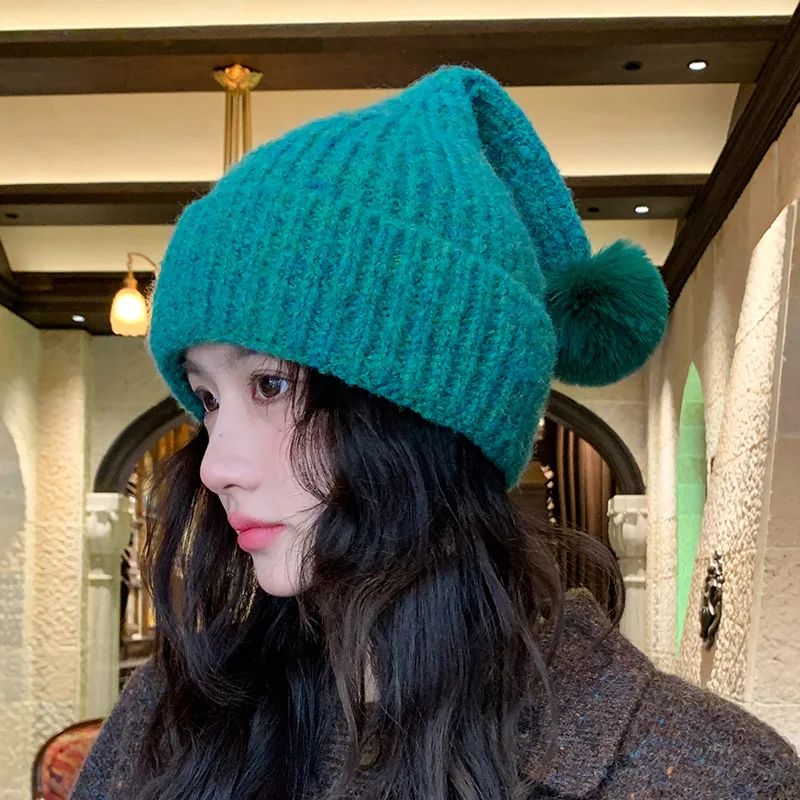 Japanese Personalized Knitted Beanie Cap Women Autumn Winter Thickened Warm Wool Hat Korean Version Trendy Cold Hat
