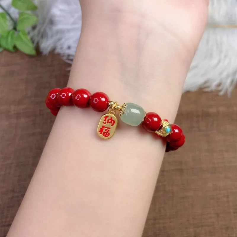 Cinnabar Purple and Gold Sand Lucky Nafu Bracelets High-value Female Girlfriends Gifts