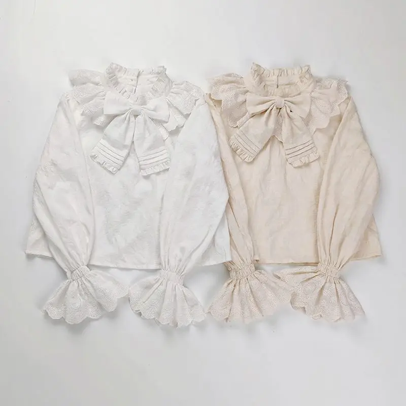 

Lolita Inner Long Sleeved Half Neck Shirt Woman Korean Style Kawaii Sweet Solid Bow Tops Basic Casual Cute Shirt JK Japanese