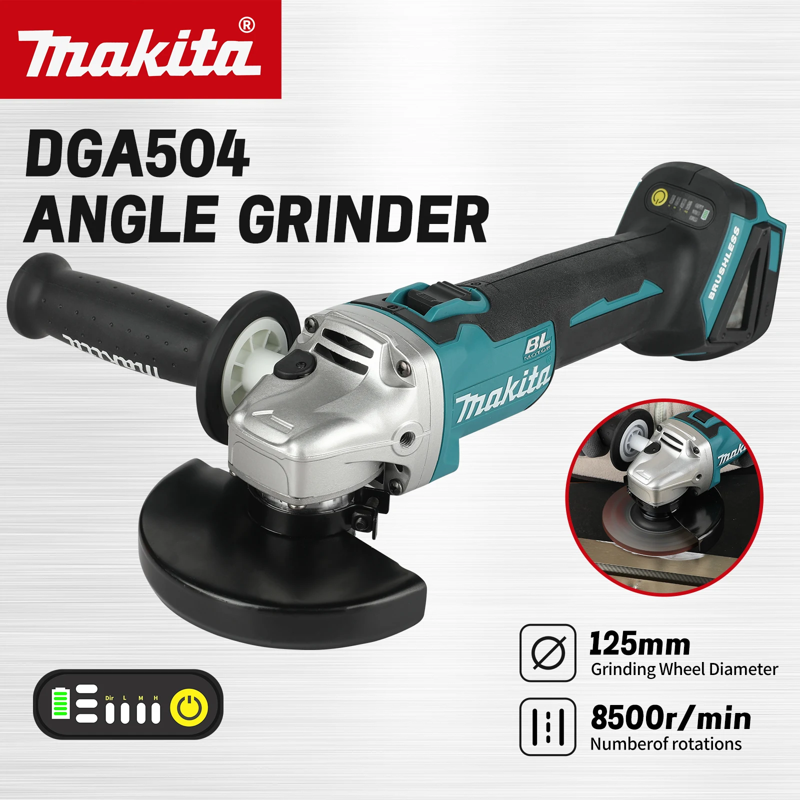 For Makita 18v Battery Pins, DGA504 Cordless Portable Brushless Grinder, Anti Slip Handle, Safety Lock for Construction