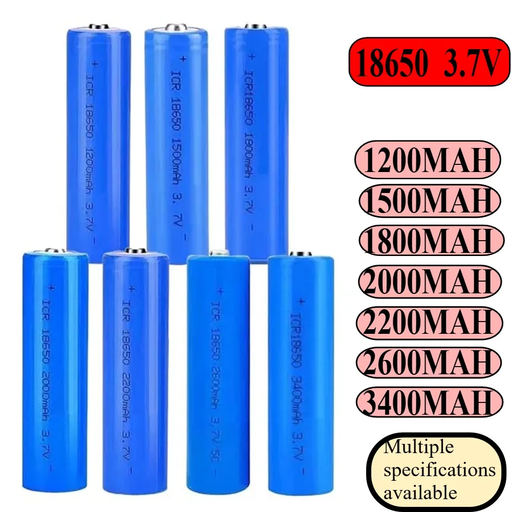 18650 3.7V Rechargeable Lithium Battery Capacity 1200mAh-3400mAh, Suitable for DIY Electronics Lighting Bluetooth Devices Etc