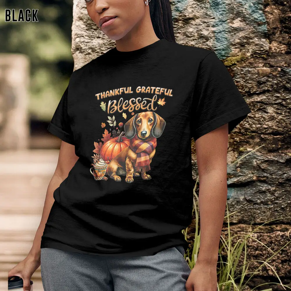 Thankful Grateful Blessed Dachshund Dog Design for Fall Y'all Autumn T-Shirt