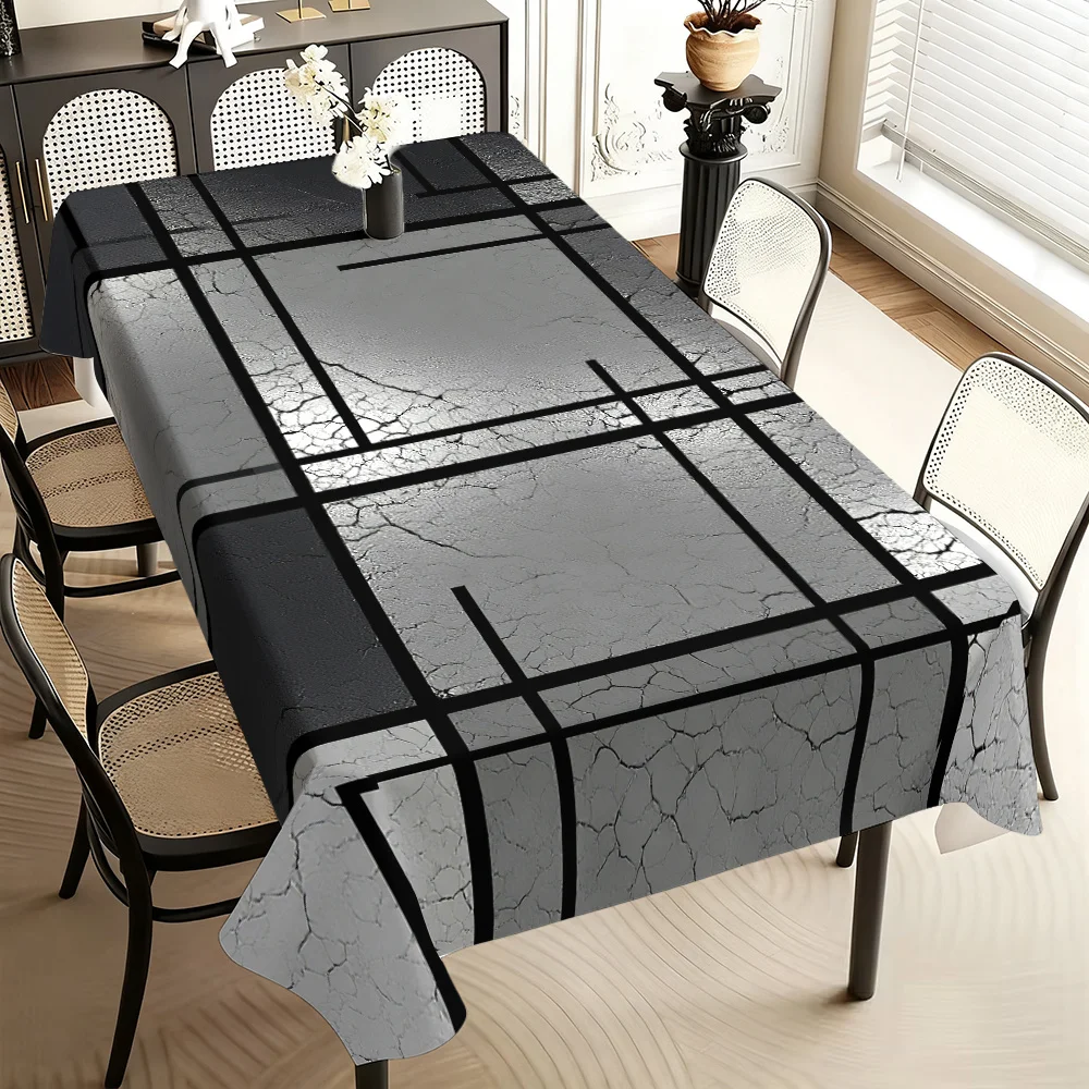 Modern minimalist geometric crack pattern, black and gray color scheme, 100% polyester, machine washable and easy to clean
