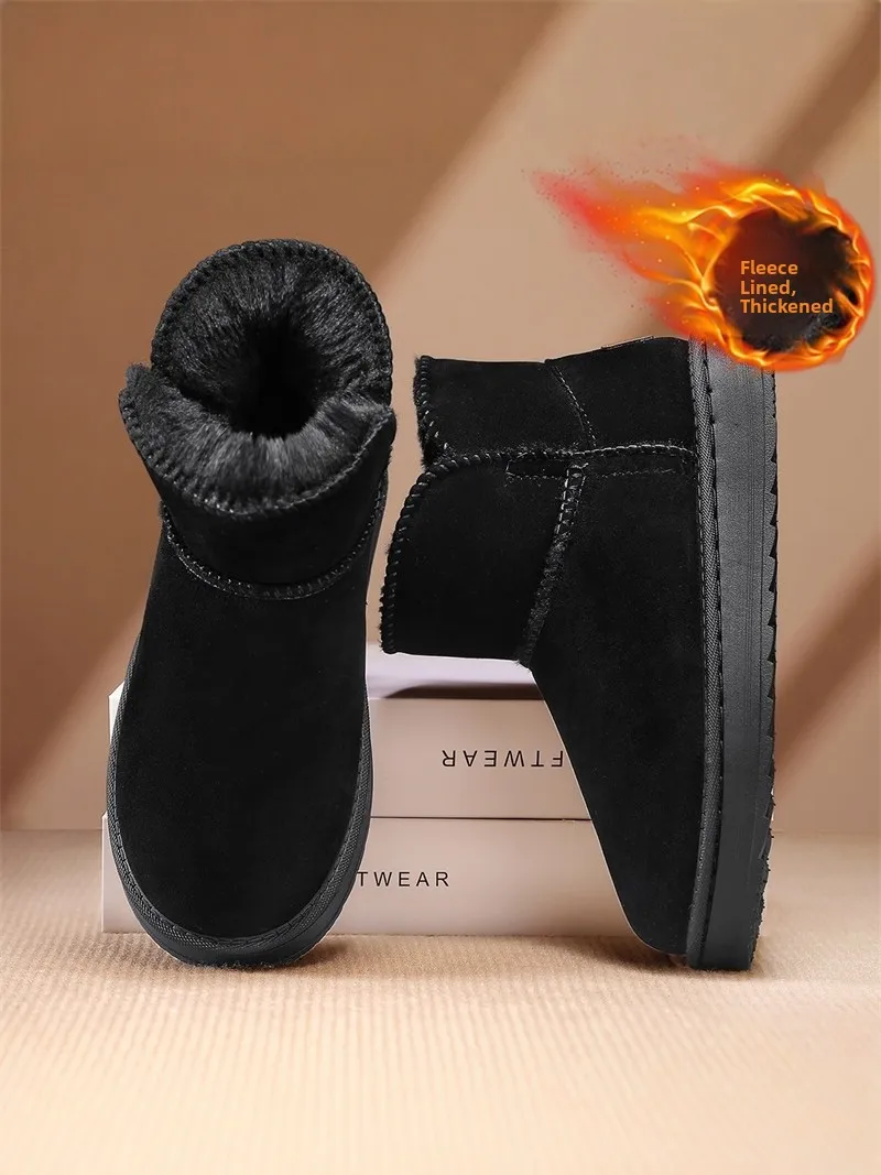 Men's Winter Thick Bottom Anti-slip Warm Fur Integrated Fleece Lined Thickened Cotton Shoes Outdoor High Help Bread Boots