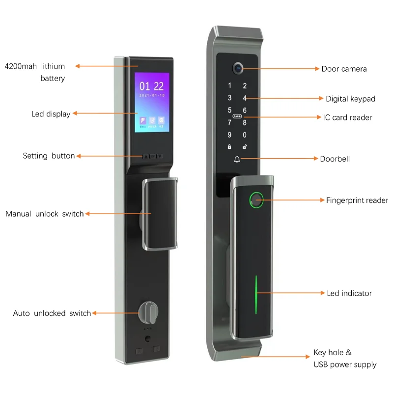 Neue Bluetooth TTlock App Sicherheit Tür Kamera Sperre Video Fingerprint Elektrische Haushalts Automatische Riegel Smart Türschloss – Detail 7