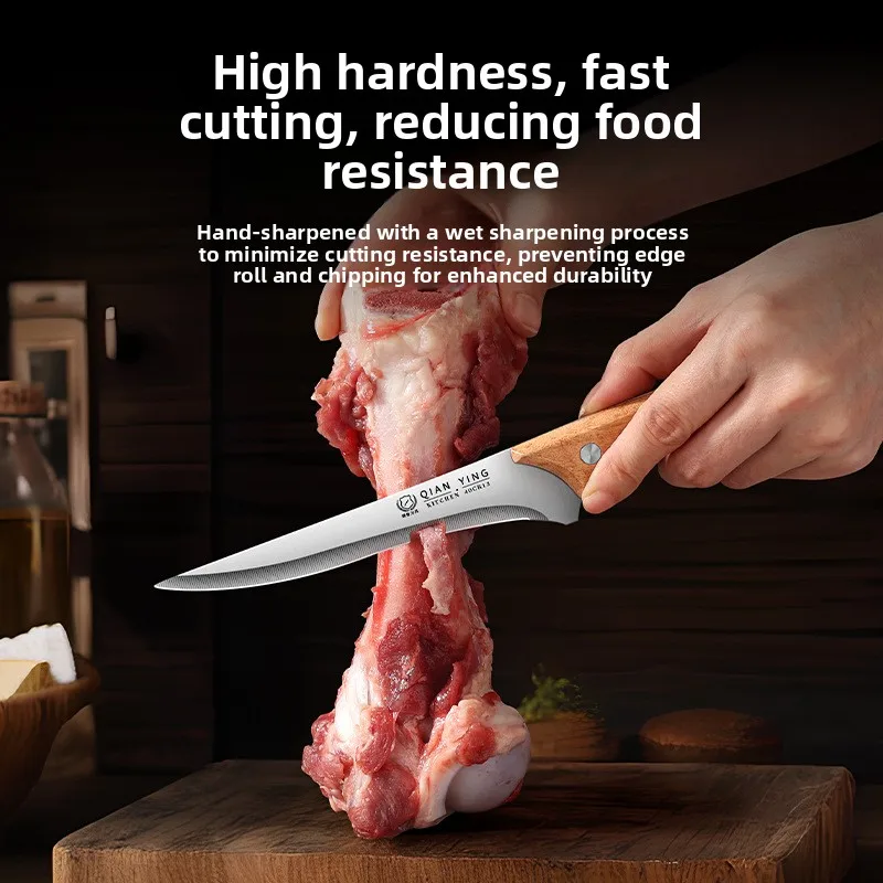 Wooden Handle Boning Knife Set 2‑Piece Sharp Stainless Steel Fillet Knife with Sheath for Kitchen Meat Fish Poultry Cutting