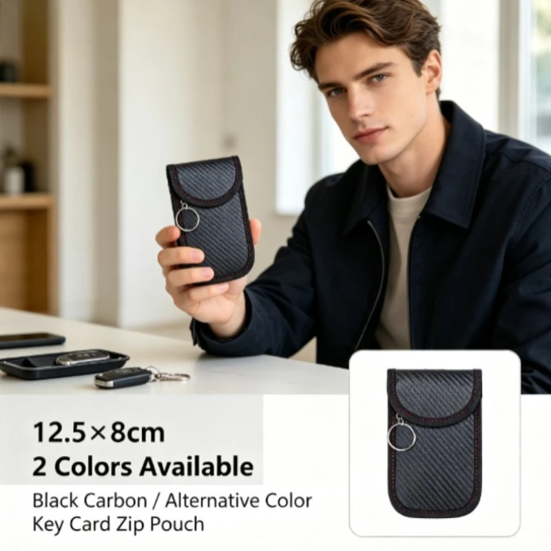 Promotion 2026 New Carbon Fiber Car Key Fob Case, Anti RFID Blocking Signal Shielding Anti Scan Anti Theft Key Holder