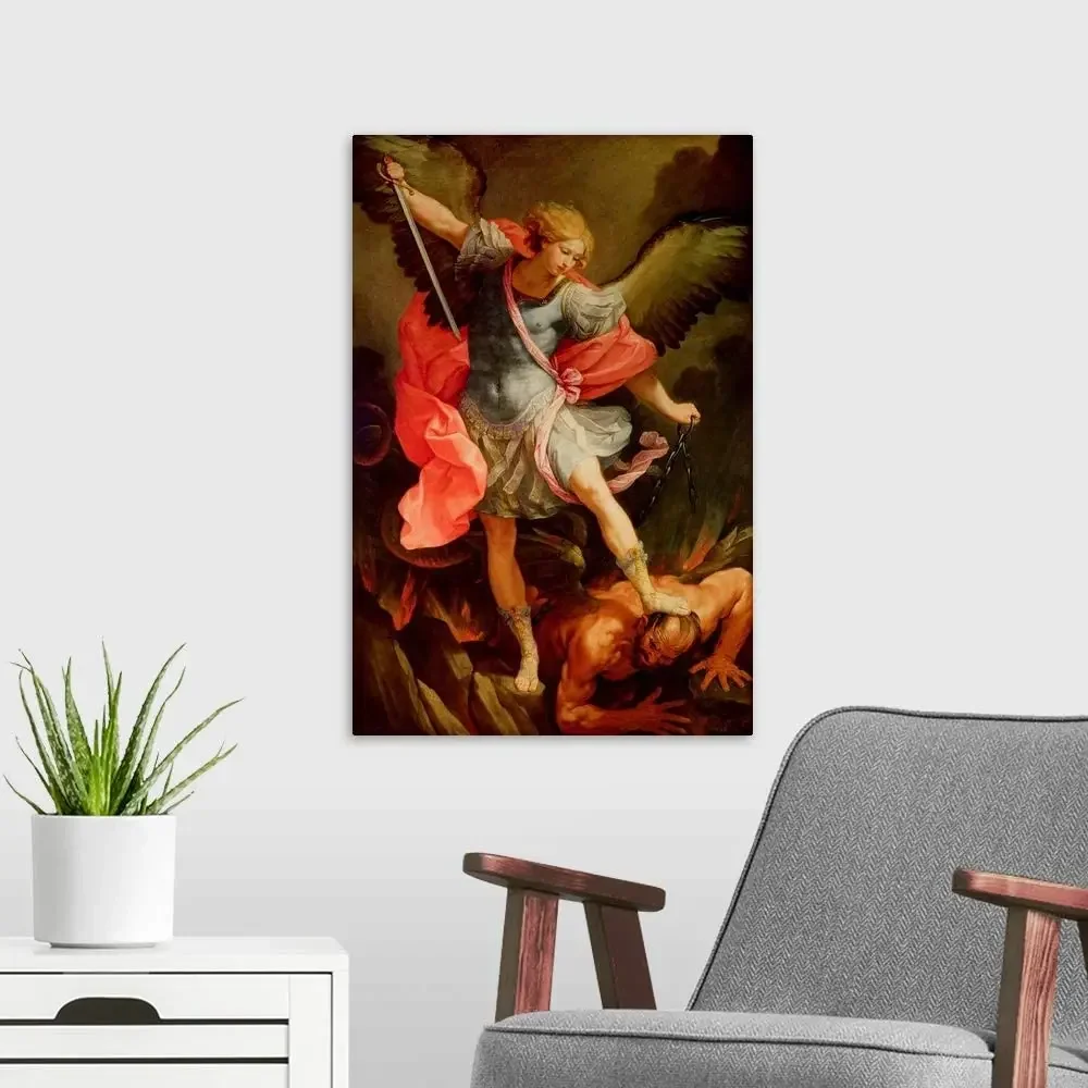 De Aartsengel Michael Verslaat Satan Canvas Door Ho Me Lili Wall Print Kunstwerk Voor Huisdecoratie In De Woonkamer