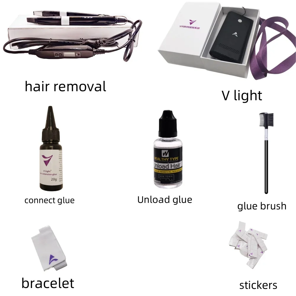 

New Hot Selling Globals V-Light Technology Hair Extension Set Wig Piece Real Fast Grafting Tool Firm and Traceless tape