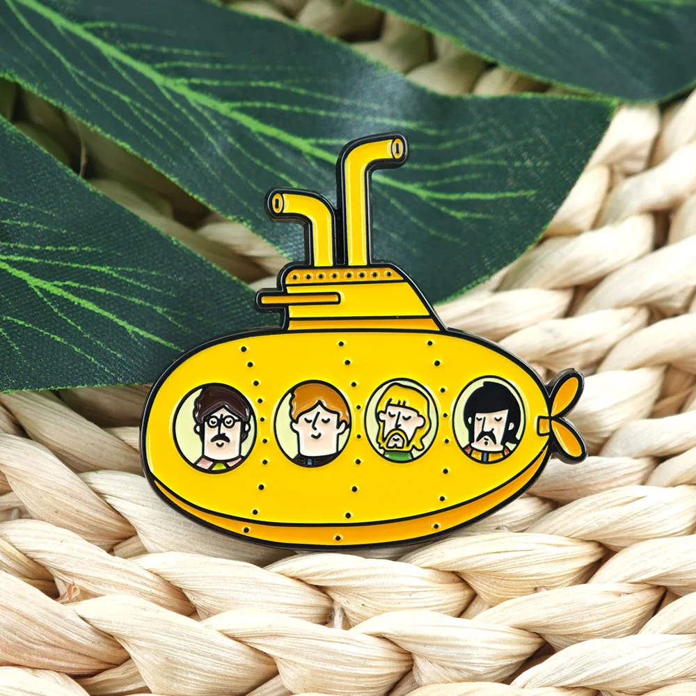 Retro Gelbes U-Boot Emaille-Pin Klassisches Cartoon-Band Metall-Abzeichen Niedliche Schiffs-Anstecknadel für Jacken Musikfans Schmuck Brosche Geschenk – Detail 5