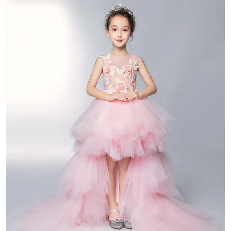 Glizt Trailing Butterfly Appliques Girls First Communion Dress Kids Pageant Party Communion Gown Flower Girl Dresses for Wedding