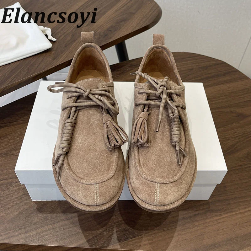 Flat shoes Spring and Autumn women's lace up shoes - tassel details thick soled casual loafers holiday comfortable walking shoes