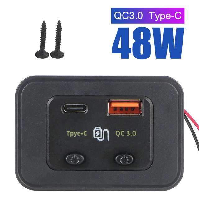 Szybka ładowarka samochodowa 12V/24V typu C + port USB A QC3.0 do samochodu RV RV Home Camper Caravans LED Light Ładowarka do telefonu Auto Adapter