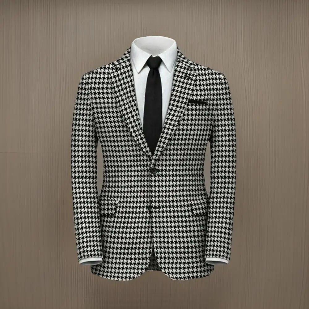 Check Plaid Men Suit Jacket for Wedding Business One Piece Slim Fit Houndstooth Groom Tuxedo Blazer American Fashion Suit