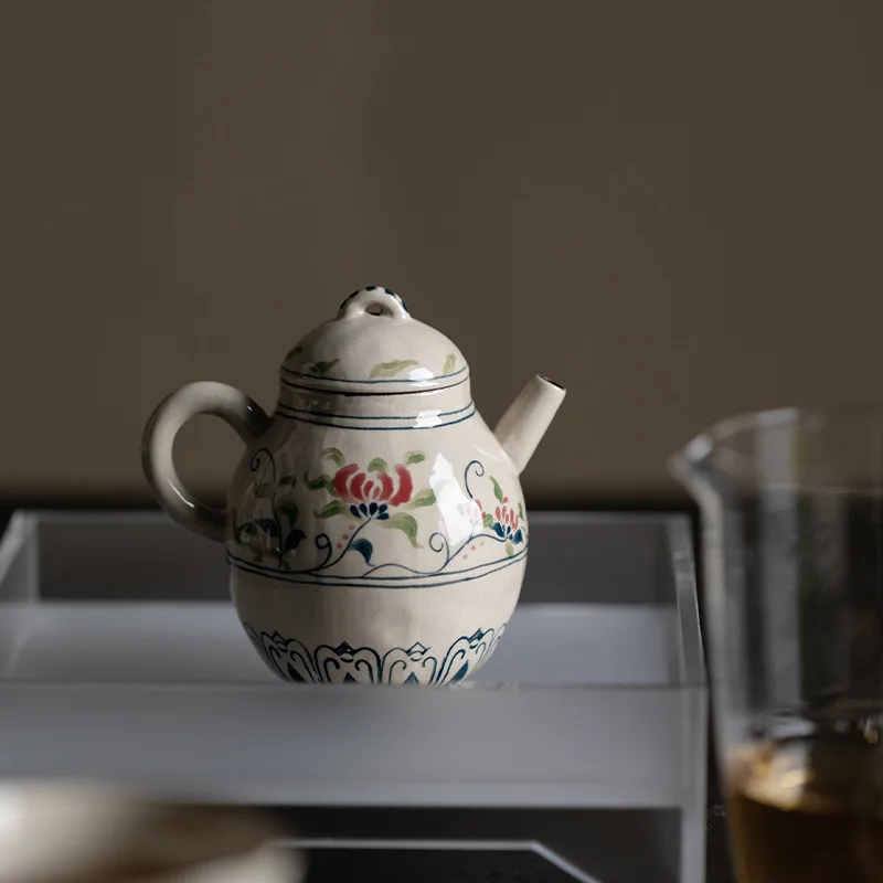 Fanyu Jindezhen Blue White Hand-Painted Spider Lily And Ice Pear Ceramic Tea Set For One Person Hand-Held Teapot