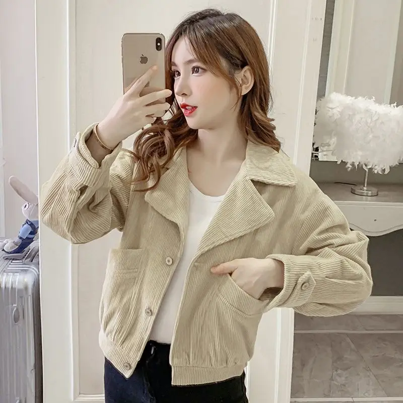 

Corduroy Short For Women 2025 Spring And Autumn New Style Small Age-reducing Slim And Versatile Long-sleeved Top