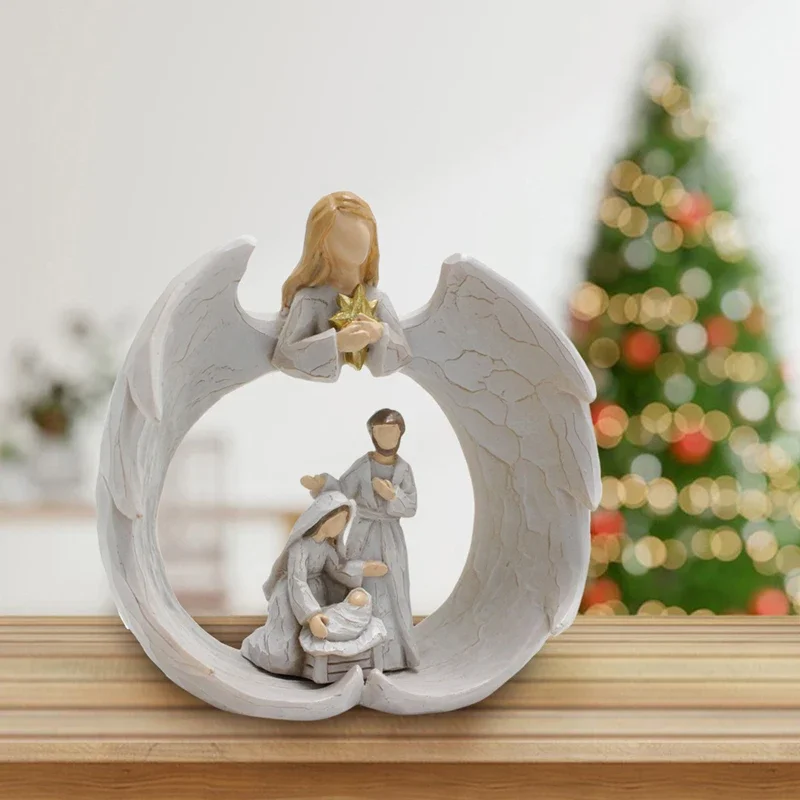 Angel Statue Resin Nativity Scene Ornament Home Desktop Ornament for Christmas Bar Table