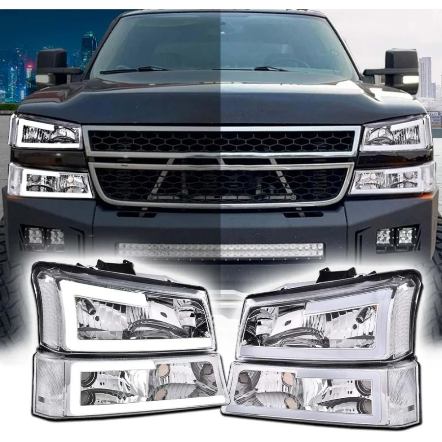 زوج المصابيح الأمامية LED مناسب لموديلات 20032006 تشيفي أفالانش 1500 2500 سيلفرادو 1500 2500 3500 HD مع عدسة شفافة كروم هاوسين #2