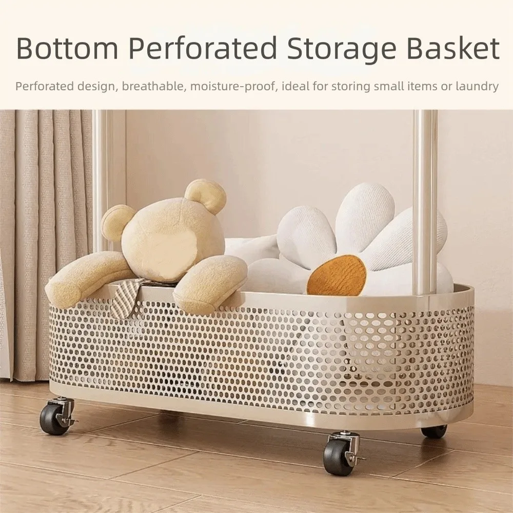 New Metal Freestanding Coat Rack 4 Hooks with Pulley Clothing Rack Easy Moving Space-saving Garment Storage Holder Bedroom