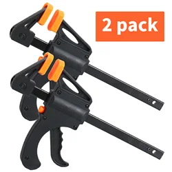 2pcs F-Bar Clamp, Woodworking F Clamp 4Inch Bar F Clamps Clip Wood Carpenter Tool Grip Quick Ratchet Release Squeeze Woodworking