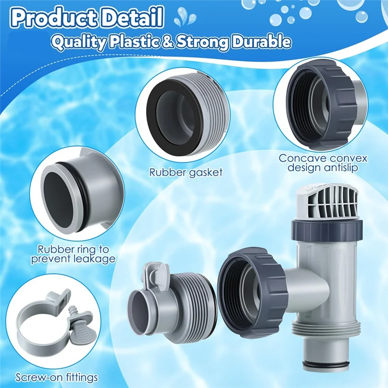 ETRT 2 Pcs Pool Plunger Valve And 1.25 Inch To 1.5 Inch Type B Hose Adapter Compatible For Intex Pool Replacement Parts