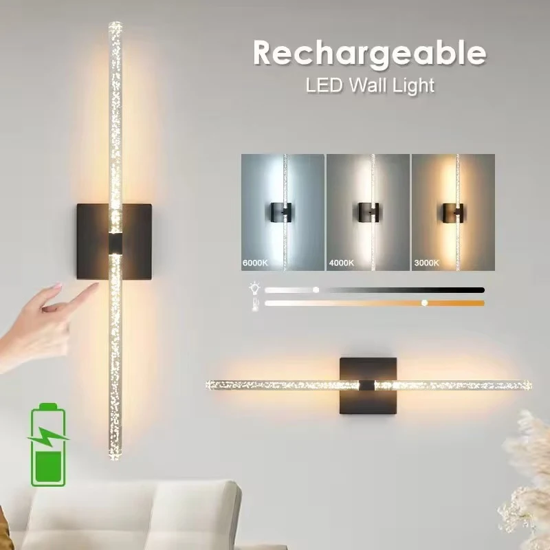 Rechargeable battery, no wiring, wall lamp, bedroom, living room, ultra long battery life, remote control, three color dimming s