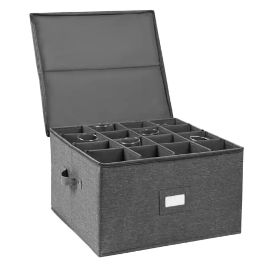 

Stemware Storage Cases, Wine Glass Storage Box Containers with Dividers for Glassware or Crystal, Holds 16 Red or White Wine Gl