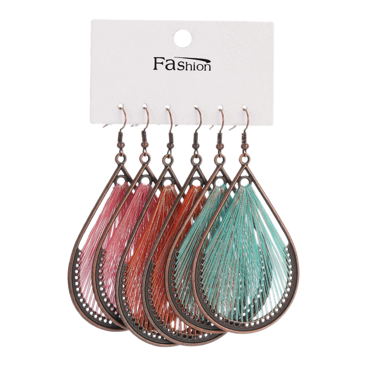 3Pcs/Set Boho Ethnic Multicolor Twine Big Dangle Drop Earrings for Women Vintage Geometry Round Tassel Earrings Sets Jewelry