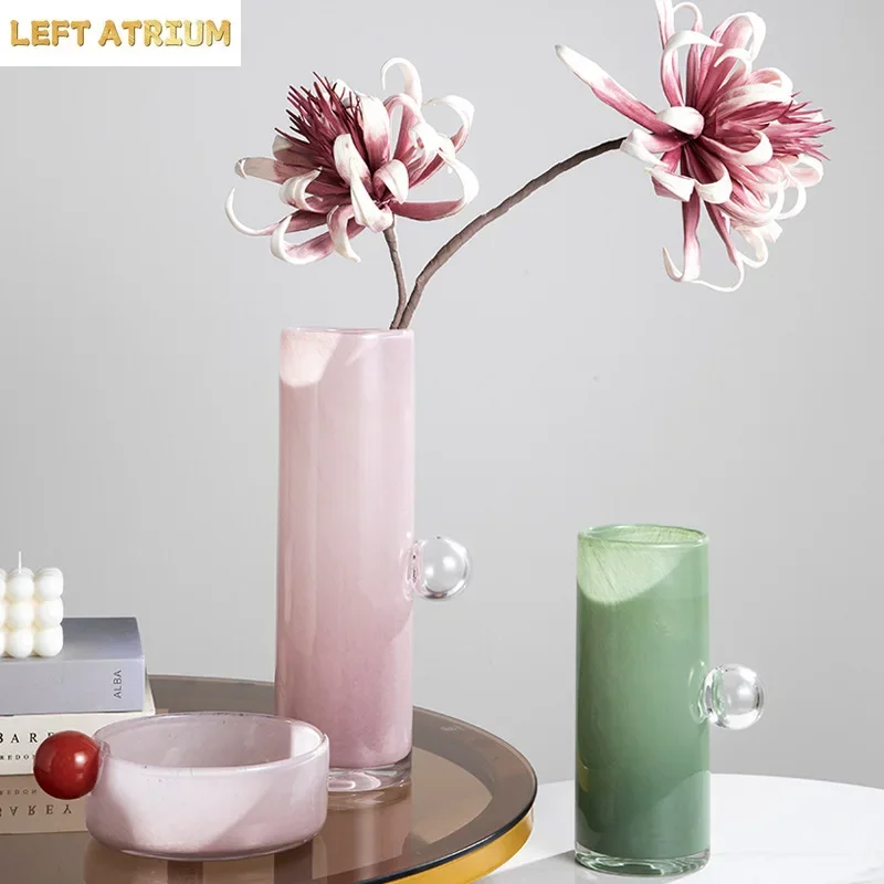 Glass Ball Decorative Cute Colored Vase Desk Decoration Flowers Arrangement Gradient Color Floral Vases Room Aesthetic Decor