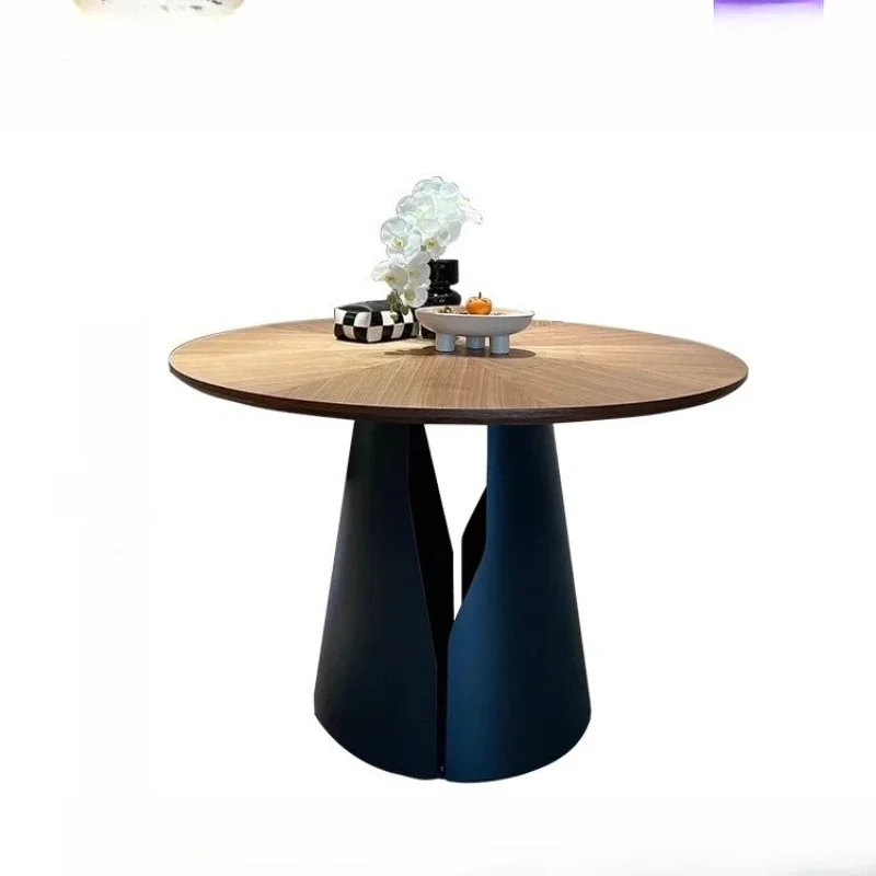 

Medieval walnut round dining table, living room household small apartment French retro solid wood dining table