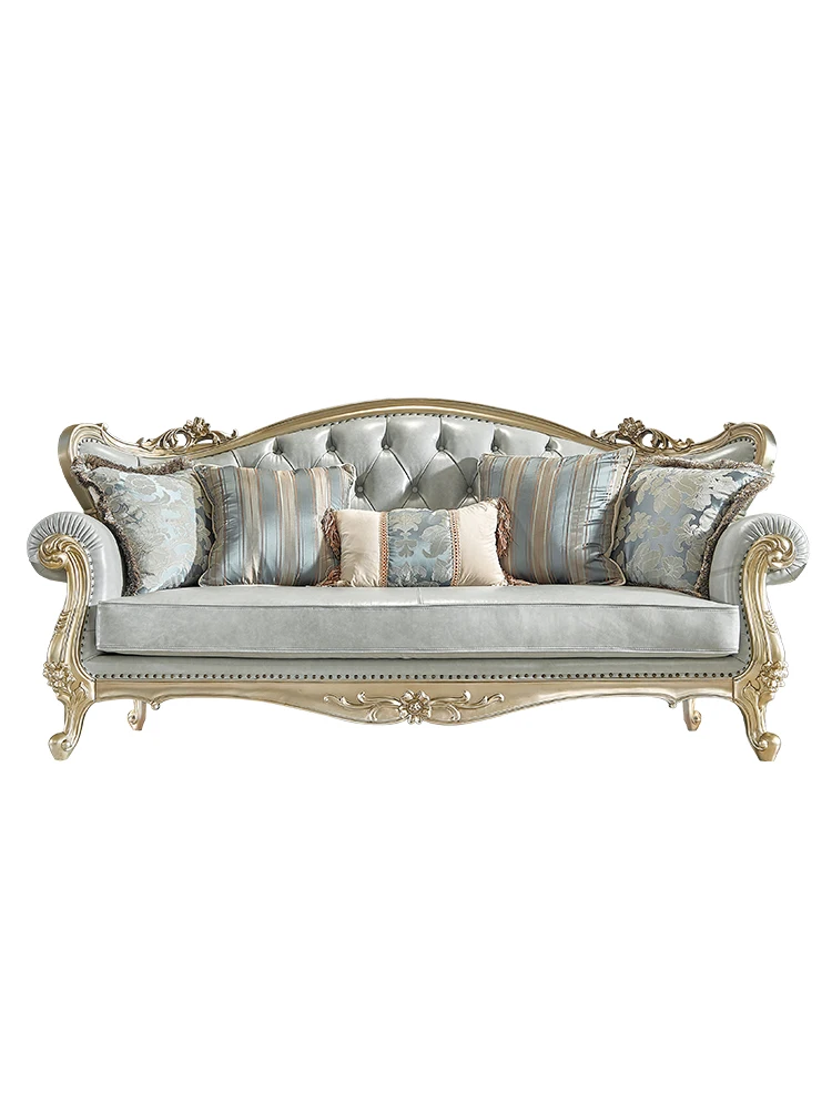 European Leather Sofa American Light Luxury First-Layer Cowhide French All-Solid Wood Sofa
