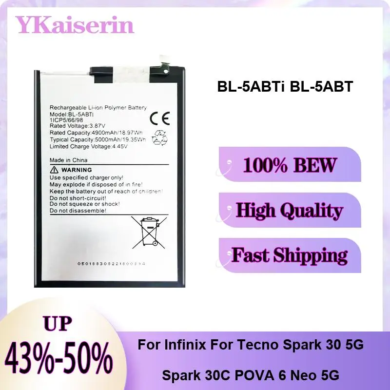 

Аккумулятор для мобильного телефона BL-5Abti BL-5ABT 5000 мАч для Infinix Tecno Spark 30 5G 30C Pova 6 Neo