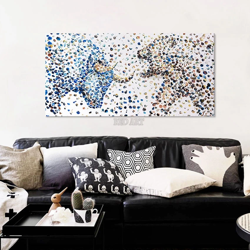 

Living Room Decorative Item Abstract Pure Hand-painted Bullfighting Oil Painting Palette Knife Acrylic Textured Wall Art Set