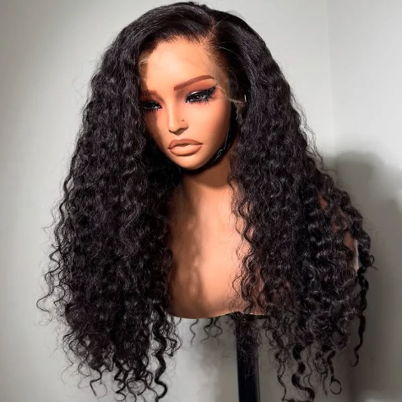 

Бесклеевой парик длиной 26 дюймов, натуральный черный, курчавый, вьющийся, плотность 180%, 13x4, парик спереди, с детскими волосами, температура нагрева, предварительно выщипанные, ежедневно
